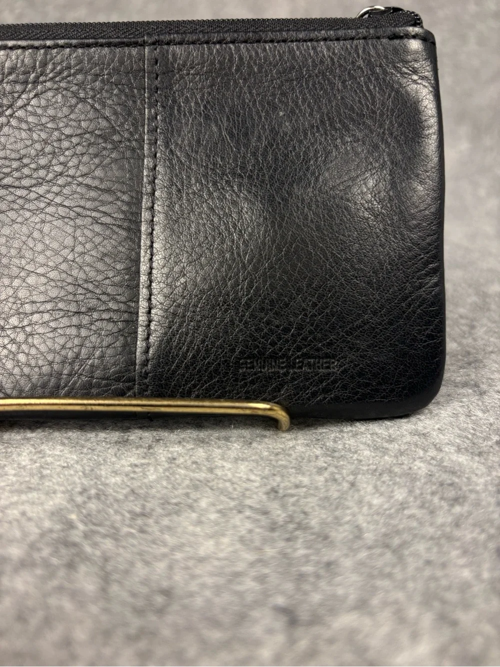 Black Genuine Leather Zip Coin Purse Card Holder Wallet